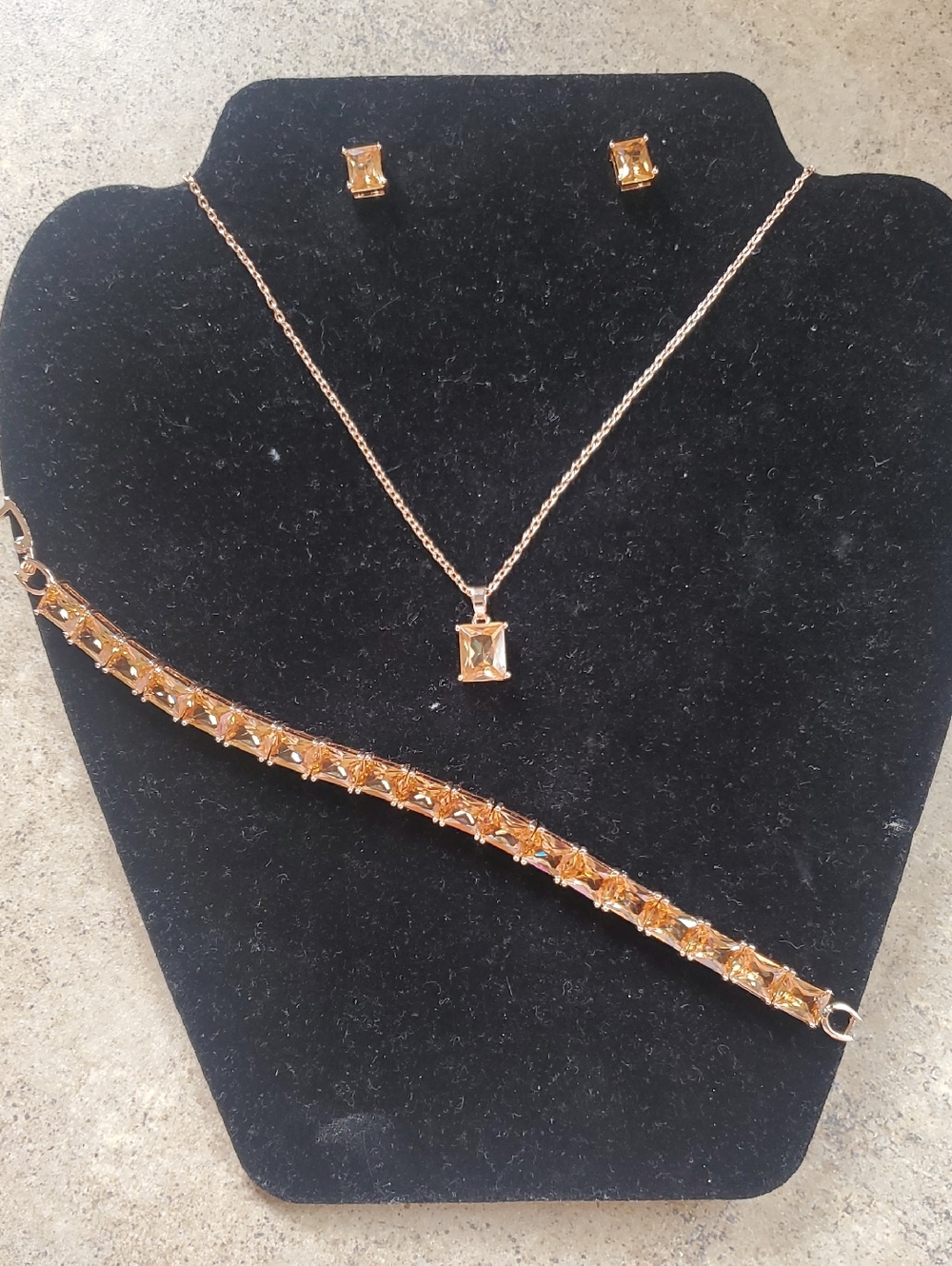 Elegant Champagne Crystal Necklace, Bracelet & Earring Set - Women Jewelry